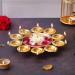 Webelkart Diya Shape Flower Decorative Urli Bowl for Home Decor Bowl for Floating Flowers and Tea Light Candles Home,Office and Table Decor| Diwali Decoration Items (Gold Plated) - Fast Shipping to USA & Canada