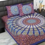 100% Cotton bedsheet Double Bed Jaipuri Rajasthani Fabric Multicolor Cotton Bedsheet Bazar with 2 Pillow Covers - MultiColors064 - Fast Shipping to USA & Canada