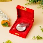 Webelkart Premium Silver Plated Kumkum Box Leaf With Red Velvet Box | roli Tikka Holder for Home and Puja Room (5.11" Inches) - Fast Shipping to USA & Canada