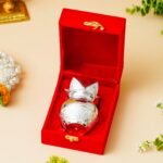 Webelkart Antique Sliver Plated Pooja Kalash with Coconut for Pooja Decor with Red Velvet Box/Swastik Kalash for Puja Temple/Diwali Gift Item/mangal Kalash (5" inches) - Fast Shipping to USA & Canada
