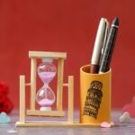 Webelkart Premium Wooden Hour Glass Timer Pen/Pencil Stand for Office/Home Decor |Office Desk Storage with Drawer File Organizer | Desktop Organizer (5" Inches) - Fast Shipping to USA & Canada