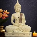 Global Grabbers New 25 Centimetre Meditating Sitting Buddha Statue showpiece Idol Home Decoration Items for Living Room Decor and Gifts (Cream) - Fast Shipping to USA, Canada & India