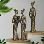 Xtore Beautiful Finish Uniquely Hand Crafted Home Decor African Tribal Women Art Piece - (Set of 3, Black and Golden Color) - Fast Shipping to USA & Canada
