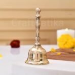 Craftvatika Brass Hand Bell for Pooja Ghanti for Mandir, Home and Office Temple Prayer Bell Ghanti for Decoration (1.6 x 3.8 inches, Golden) - Fast Shipping to USA & Canada