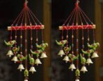JaipurCrafts Handcrafted Rajasthani Bells Birds Parrot Design Wood Door Wall Hanging Decorative Showpiece for Home and Office Decor Diwali Gift Items - 45 cm (Wood) (Pack of 2) - Fast Shipping to USA & Canada