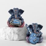 Xtore Resin Musical Ganesha Pair for Home Decor | Brings Prosperity - (Grey & Red, Pack of 2) - Fast Shipping to USA & Canada