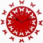 Sehaz Artworks Wooden Wall Clock for Home Stylish Wall Clocks for Living Room - 12 Butterflies Red - Fast Shipping to USA & Canada