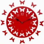 Sehaz Artworks Wooden Wall Clock for Home Stylish Wall Clocks for Living Room - 12 Butterflies Red - Fast Shipping to USA & Canada