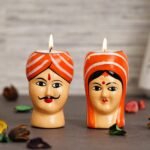 Webelkart Premium Handmade Kaka Kaki | Seth Sethani | Raja Rani Rajasthani Couple Tealight Candle Holder for Home | Kaka kaki face Tealight Holder for Diwali Decoration, Paper - Fast Shipping to USA & Canada