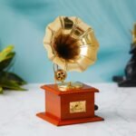 JaipurCrafts Premium Sparkle Square Gramophone Showpiece - 23 cm (Brass, Brown, Gold) (Brown, Gold) - Fast Shipping to USA & Canada