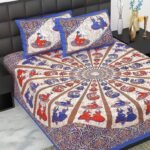 100% Cotton bedsheet Double Bed Jaipuri Rajasthani Fabric Multicolor Cotton Bedsheet Bazar with 2 Pillow Covers - MultiColors012 - Fast Shipping to USA & Canada