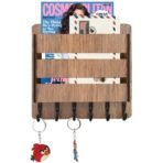 Sehaz Artworks Letter Mail Holder with Key Hooks | Key Holder for Wall| Wall Shelves | Furnitures for Home Decor Items | Wall Decor (25 cm x 25 cm, Beige) - Fast Shipping to USA & Canada