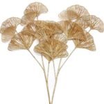 VRB Dec Plastic 3 Pcs Artificial Eucalyptus Gingko Leaves Faux Flowers For Home,Office Corner,Bedroom,Balcony,Living Room Decoration,Restaurant Decor And Craft(Pot No Include(Golden Gingkoo Stick,3) - Fast Shipping to USA & Canada