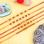 CraftVatika Rakhi Set of 5 Rakhi Gift Combo for Brother Boy Men Kids, Rudraksh Rakhi with Magnet Gift, Dora Rakhi Set of 5, Fridge Magnet for Door Decor - Fast Shipping to USA & Canada