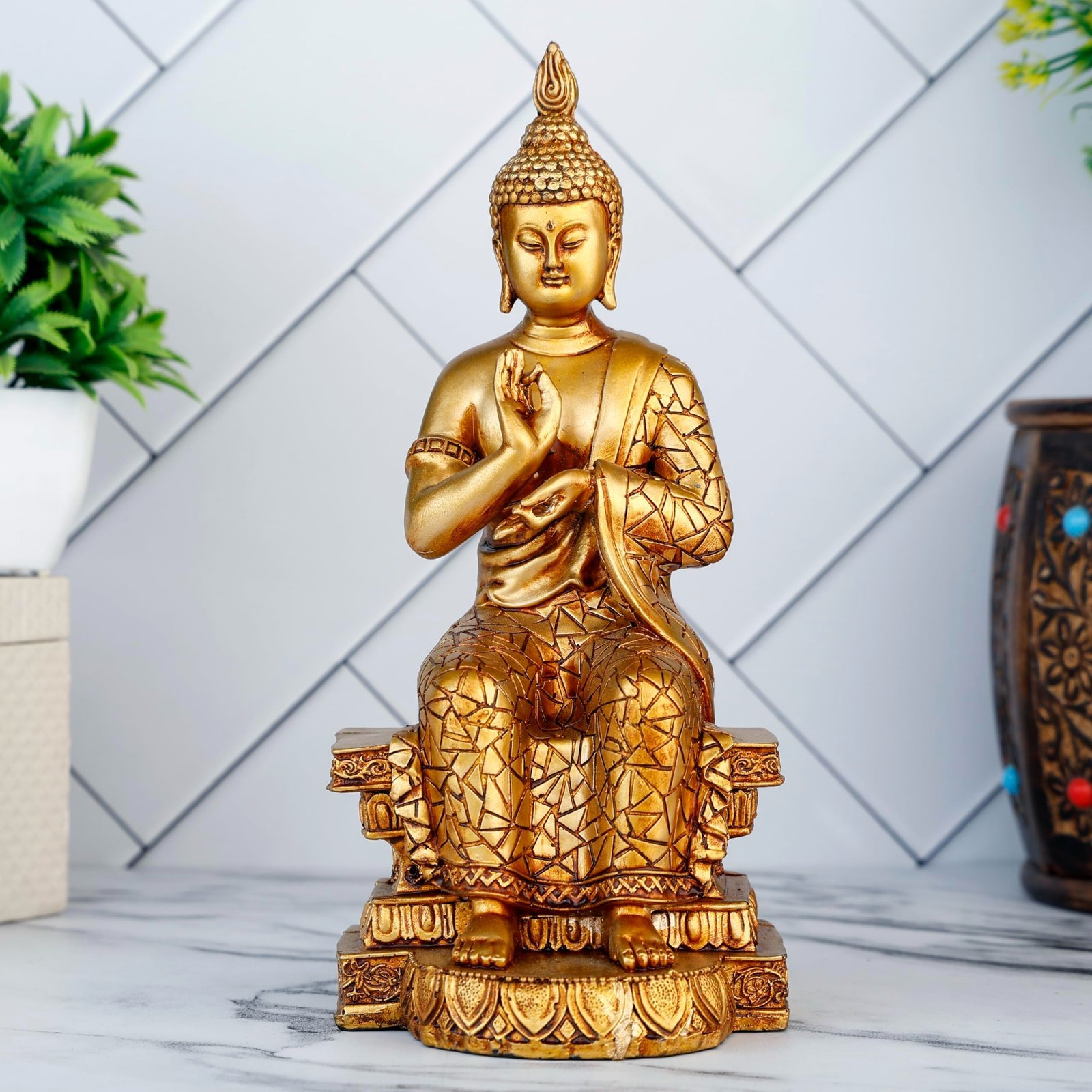 812r0N91VL.jpg Global Grabbers New Buddha Statue showpiece Idol Home Decor Items for Living Room and Gifts (Golden 4) - Fast Shipping to USA, Canada & India - Image 1