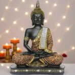 Global Grabbers New 25 Centimetre Meditating Sitting Buddha Statue showpiece Idol Home Decor Items for Living Room and Gifts (1, Orange Black) - Fast Shipping to USA, Canada & India