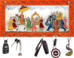 JaipurCrafts HD UV Rajasthani Art Work Key Holder for Home/Office Decor-Keychain Holder for Wall Decor, Decorative Items for Home Decor (Red) - Fast Shipping to USA & Canada