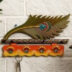 JaipurCrafts Beautiful Mor Pankhi Wooden Key Holder (Multicolor, 9in X 14in) - Fast Shipping to USA & Canada