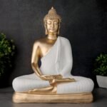 Global Grabbers New Sitting Meditating Buddha Statue showpiece Idol Home Decor Items for Living Room and Gifts (White Golden) - Fast Shipping to USA, Canada & India