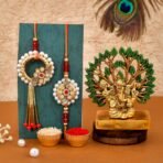 CraftVatika Rakhi Gift Combo for Brother Bhaiya and Bhabhi | Bhaiya Bhabhi Couple Rakhi Set of 2 | Rakhi with Ganesha Idol Gift for Brother | Premium Kundan Lumba Rakhi for Bhabhi - Fast Shipping to USA & Canada