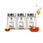 Lab Tested Natural Bhimseni Mangal Gold Camphor | 100% Pure Organic Solid Kapoor for Electric Diffuser, Pooja, Havan, Aarti, Aromatherapy | Premium Glass Jar (125gm Pack of 3) - Fast Shipping to USA & Canada