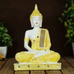 Global Grabbers New 25 Centimetre Meditating Sitting Buddha Statue showpiece Idol Home Decor Items for Living Room and Gifts (YEL_WT/MT) - Fast Shipping to USA, Canada & India
