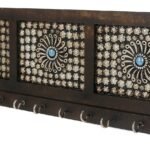 JaipurCrafts Beautiful Silver Flower Studded Wooden Key Holder (10 Hooks, Brown, Silver) - Fast Shipping to USA & Canada
