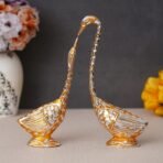 WebelKart Pair of Kissing Duck, Swan Showpiece For Home Decor - 29 cm (Aluminium, Golden ) - Fast Shipping to USA & Canada