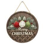 Webelkart Round Wooden Christmas Wall Hanging Decor, Rustic Merry Christmas Sign with Ornaments,Wall Hanging (10" Inches) - Fast Shipping to USA & Canada