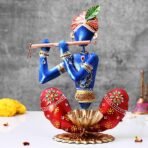 CraftVatika Home Decor Items - Home Decoration Gift for Living Room - House Warming Wedding Gift - Metal Krishna Showpiece - Handpainted Flute Krishna for Gift - Fast Shipping to USA & Canada