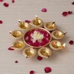 Webelkart Diya Shape Flower Decorative Urli Bowl for Home Decor Bowl for Floating Flowers and Tea Light Candles Home,Office and Table Decor| Diwali Decoration Items (Gold Polish) - Fast Shipping to USA & Canada
