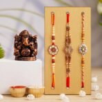 Webelkart Premium Set Of 3 Rakhi For Bhaiya and bhabhi/Sister And Kids With Ganesha Idol For Car Dashboard - Fast Shipping to USA & Canada