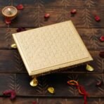 Webelkart Wooden Brass Fitted Golden Rajwadi Chowki/Patla -4.50"x 4.50"x 2.00" Inch - Fast Shipping to USA & Canada