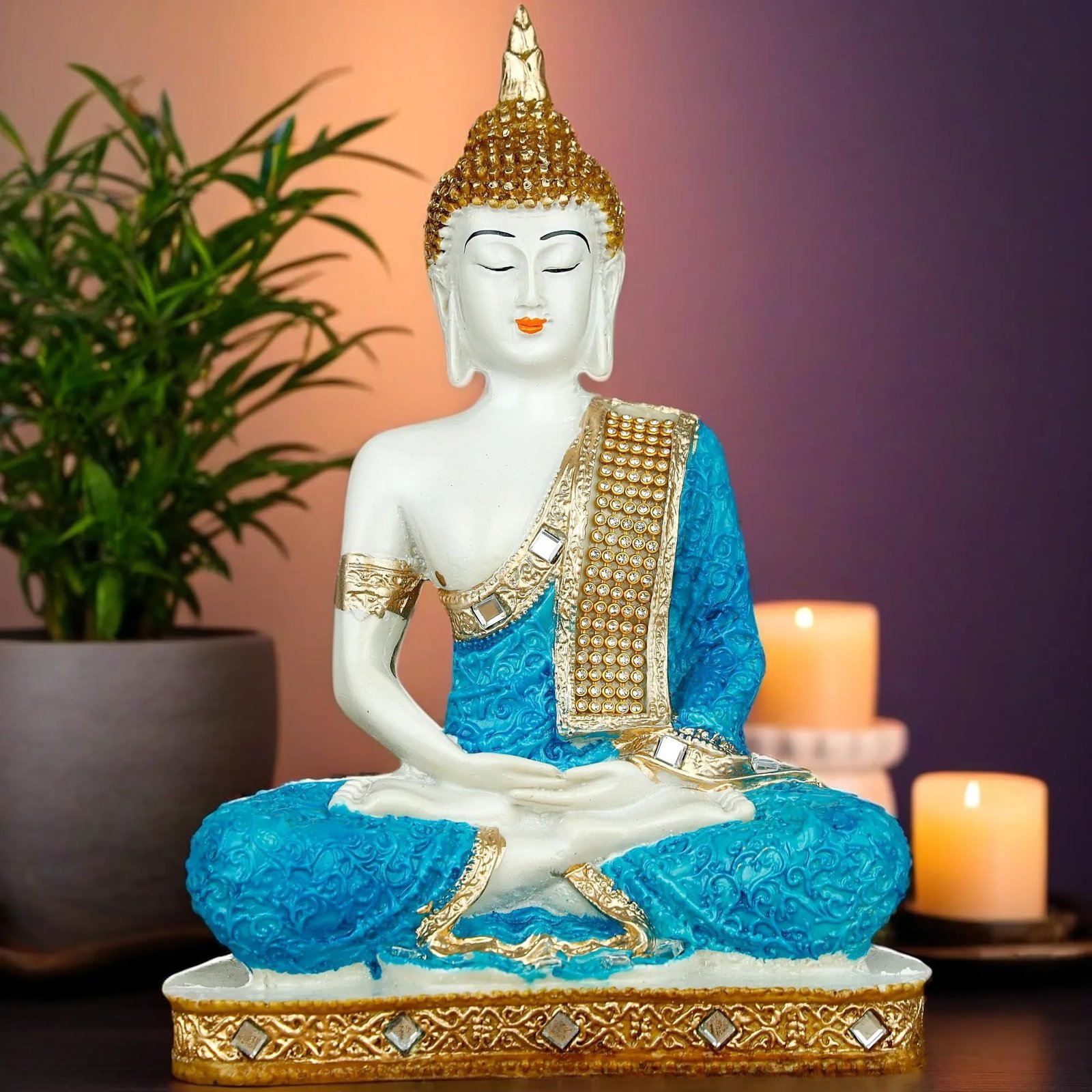 81OYdPnoJdL-1.jpg Global Grabbers New 25 Centimetre Meditating Sitting Buddha Statue showpiece Idol Home Decoration Items for Living Room Decor and Gifts (Blue White Glossy) - Fast Shipping to USA, Canada & India - Image 1