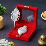 Webelkart Premium Silver Kumkum Box With Leaf And Red Velvet,Roli|Chawal|Chandan|Haldi|Kumkum Puja Box|Sindoor Box- Diwali Gift Item,Roli Chawal Box (Antique) - Fast Shipping to USA & Canada