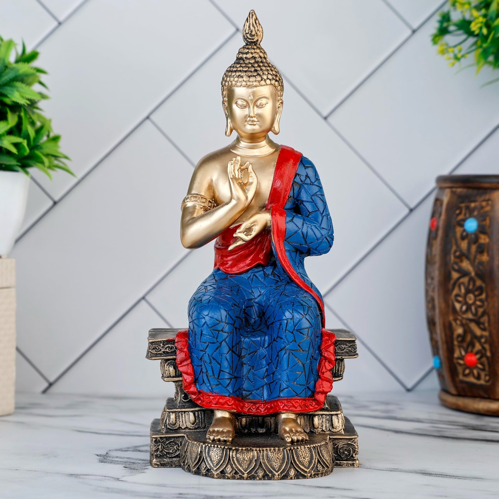 81Sc98YXD5L-1.jpg Global Grabbers New Buddha Statue showpiece Idol Home Decor Items for Living Room and Gifts (Blue Golden) - Fast Shipping to USA, Canada & India - Image 1