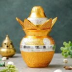 Webelkart Premium Plated Pooja Kalash with Coconut for Pooja Decor with Red Velvet Box/Swastik Kalash for Puja Temple Home Decorative Item/Diwali Gift Item/mangal Kalash (Gold) - Fast Shipping to USA & Canada