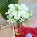 VRB Dec 1 Pcs Small Peony Artificial Flower Bunch,Artificial Flower for Decoration,Fake Flowers for Gifting, Home, Office, Bedroom Decoration Items Flowers for vase,Wedding. (White Small Peony Bunch) - Fast Shipping to USA & Canada