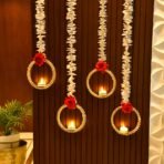 CraftVatika Diwali Decoration Items for Home Decor, Wall Hanging Tealight Candle Holder Set of 4 Latkans Toran for Home Door Wall Decoration, Red Rose Latkan Toran, Diwali Deepawali Gifts - Fast Shipping to USA & Canada