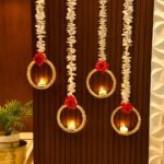 CraftVatika Diwali Decoration Items for Home Decor, Wall Hanging Tealight Candle Holder Set of 4 Latkans Toran for Home Door Wall Decoration, Red Rose Latkan Toran, Diwali Deepawali Gifts - Fast Shipping to USA & Canada