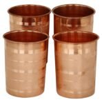 JaipurCrafts Set of 4 Pure Copper Luxury Glass Tumbler Cup 250 ML Each - for Home and Office (Drinking Serving Water, Yoga Ayurveda) - Fast Shipping to USA & Canada