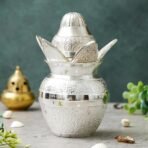 Webelkart Premium Plated Pooja Kalash with Coconut for Pooja Decor with Red Velvet Box/Swastik Kalash for Puja Temple Home Decorative Item/Diwali Gift Item/mangal Kalash (Silver) - Fast Shipping to USA & Canada