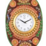 JaipurCrafts Oval Kundan Studded Wood Wall Clock, 30x2.54x45.72 cm, Multicolour - Fast Shipping to USA & Canada