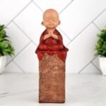 Global Grabbers Laughing Buddha Baby Monk Idol Statue Showpiece Home Decor Items for Living Room and Gifts (RED Brown) - Fast Shipping to USA, Canada & India