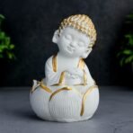 Global Grabbers Laughing Buddha Baby Monk Idol Statue Showpiece Home Decor Items for Living Room and Gifts (White Golden) - Fast Shipping to USA, Canada & India