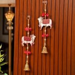 CraftVatika Pichwai Cow Wall Decor Hanging Latkan for Door Wall Decoration, Diwali Decor Items Diwali Decoration for Home, Festive Decor Items, Pichwai Backdrop Cow with Bell Hanging 14.5 Inch Height - Fast Shipping to USA & Canada