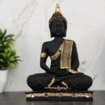 Global Grabbers New 25 Centimetre Meditating Sitting Buddha Statue showpiece Idol Home Decor Items for Living Room and Gifts (Golden Black) - Fast Shipping to USA, Canada & India