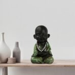 JaipurCrafts Cute Child Monk Statue - 14 cm (Polyresin, Green, Black) - Home/Office Decor, Valentines Day Gift, Diwali Decor - Fast Shipping to USA & Canada