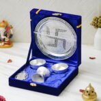 Webelkart Silver Plated Swastik Pooja Thali Set with Velvet Box for Diwali Poojan/Pooja Room/Diwali Gifting |ReturnGift,Thali Set for Puja (Silver) - Fast Shipping to USA & Canada
