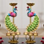 CraftVatika Elegant Metal Peacock Candle Holder -for Home Decoration Diwali, Intricate Design Tealight Candle Holders for Home Diwali Decor, Handpainted Tealight Candle Holder (Double Side) - Fast Shipping to USA & Canada